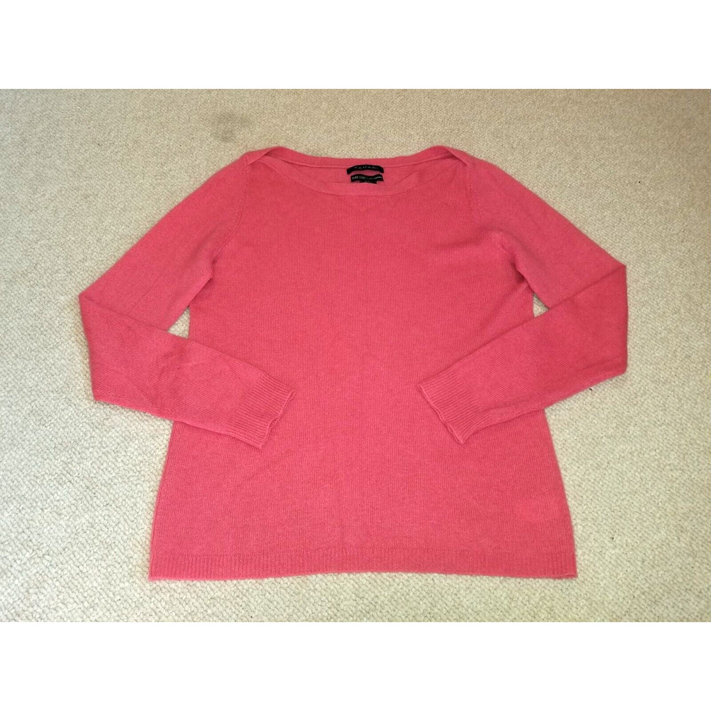 Womens Sweater-TAHARI-pink 100% cashmere "Pure Luxe" Quiet luxury Old money-M